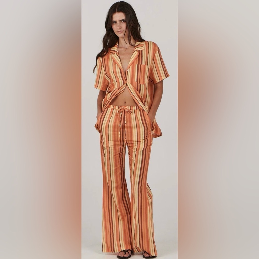 Charlie Holiday Lola Flare Leg Beach Pant in Orange Beach Stripe Size Sm (4) NWT